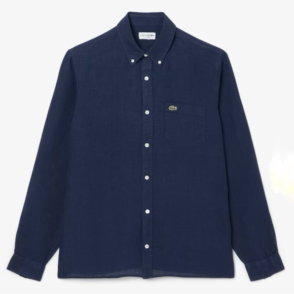 Lacoste Dark Blue Long Sleeve linen Shirt - Picture 1 of 10
